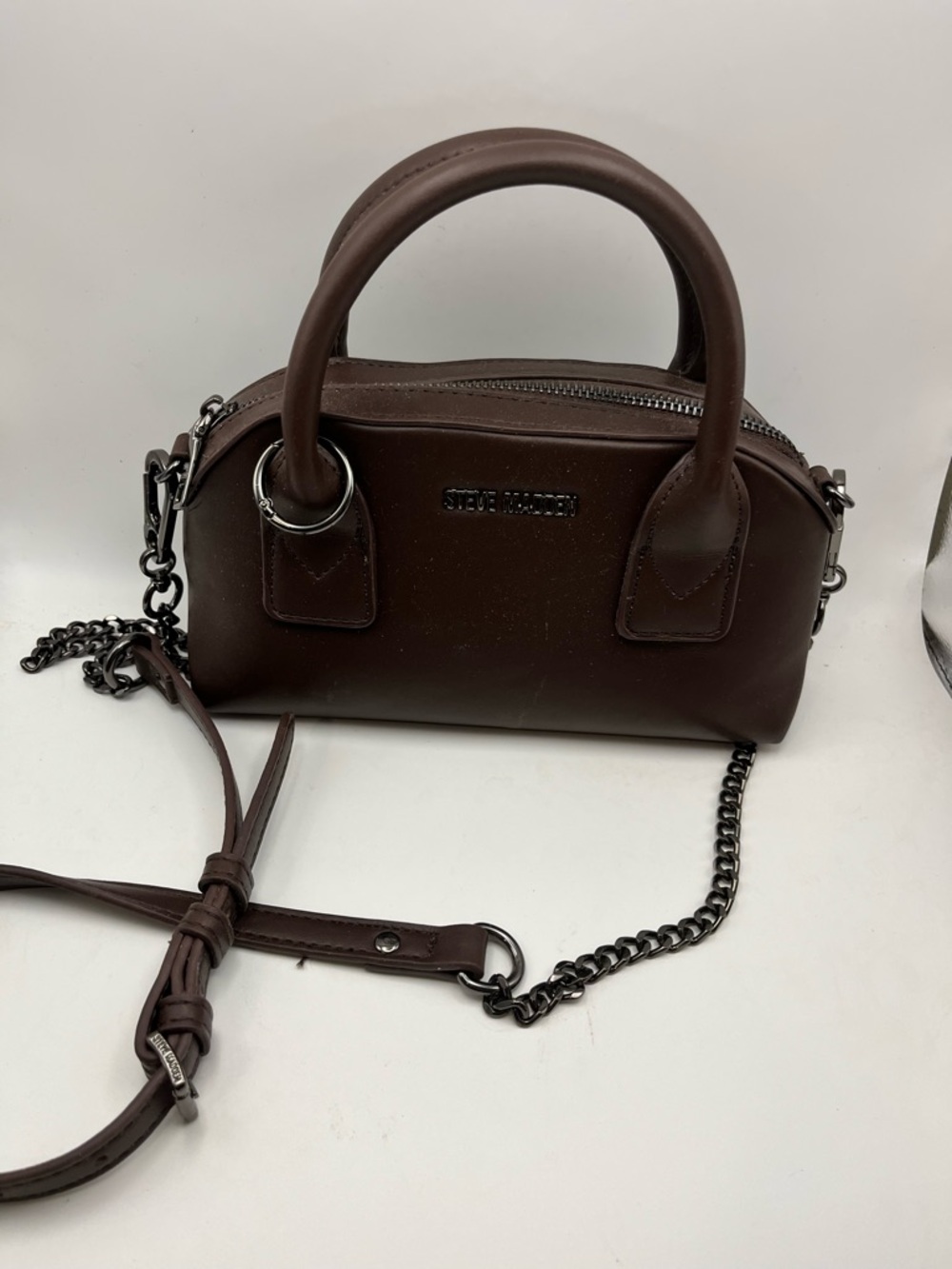 Steve Madden Dark Brown Mini Satchel with Chain Strap